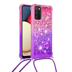 Coque Silicone Housse Etui Gel Bling-Bling avec Laniere Strap S01 pour Samsung Galaxy F02S SM-E025F Rose Rouge