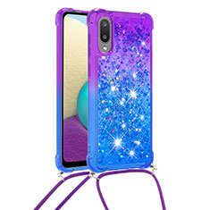 Coque Silicone Housse Etui Gel Bling-Bling avec Laniere Strap S01 pour Samsung Galaxy M02 Violet