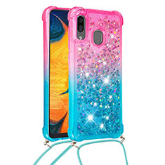 Coque Silicone Housse Etui Gel Bling-Bling avec Laniere Strap S01 pour Samsung Galaxy M10S Rose