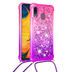 Coque Silicone Housse Etui Gel Bling-Bling avec Laniere Strap S01 pour Samsung Galaxy M10S Rose Rouge