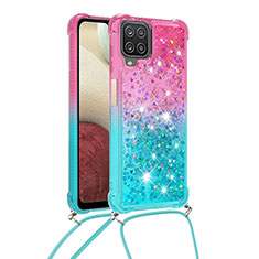 Coque Silicone Housse Etui Gel Bling-Bling avec Laniere Strap S01 pour Samsung Galaxy M12 Rose