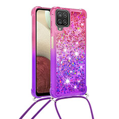 Coque Silicone Housse Etui Gel Bling-Bling avec Laniere Strap S01 pour Samsung Galaxy M12 Rose Rouge