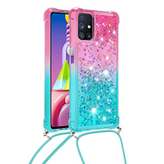 Coque Silicone Housse Etui Gel Bling-Bling avec Laniere Strap S01 pour Samsung Galaxy M51 Rose