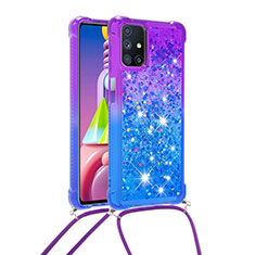 Coque Silicone Housse Etui Gel Bling-Bling avec Laniere Strap S01 pour Samsung Galaxy M51 Violet