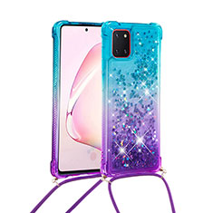 Coque Silicone Housse Etui Gel Bling-Bling avec Laniere Strap S01 pour Samsung Galaxy M60s Bleu Ciel