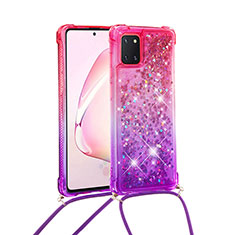 Coque Silicone Housse Etui Gel Bling-Bling avec Laniere Strap S01 pour Samsung Galaxy Note 10 Lite Rose Rouge