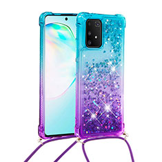 Coque Silicone Housse Etui Gel Bling-Bling avec Laniere Strap S01 pour Samsung Galaxy S10 Lite Bleu Ciel