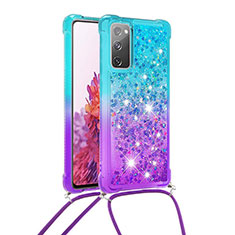 Coque Silicone Housse Etui Gel Bling-Bling avec Laniere Strap S01 pour Samsung Galaxy S20 FE 5G Bleu Ciel