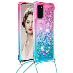 Coque Silicone Housse Etui Gel Bling-Bling avec Laniere Strap S01 pour Samsung Galaxy S20 Rose