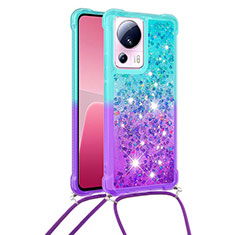 Coque Silicone Housse Etui Gel Bling-Bling avec Laniere Strap S01 pour Xiaomi Civi 2 5G Bleu Ciel