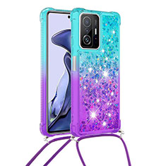 Coque Silicone Housse Etui Gel Bling-Bling avec Laniere Strap S01 pour Xiaomi Mi 11T 5G Bleu Ciel