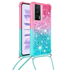 Coque Silicone Housse Etui Gel Bling-Bling avec Laniere Strap S01 pour Xiaomi Poco F5 Pro 5G Rose