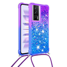 Coque Silicone Housse Etui Gel Bling-Bling avec Laniere Strap S01 pour Xiaomi Redmi K60 5G Violet