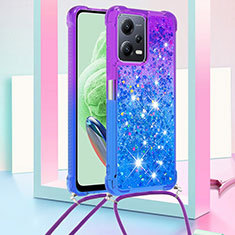 Coque Silicone Housse Etui Gel Bling-Bling avec Laniere Strap S01 pour Xiaomi Redmi Note 12 5G Violet