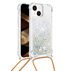 Coque Silicone Housse Etui Gel Bling-Bling avec Laniere Strap S02 pour Apple iPhone 13 Argent