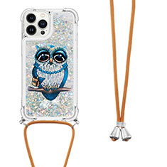 Coque Silicone Housse Etui Gel Bling-Bling avec Laniere Strap S02 pour Apple iPhone 13 Pro Max Argent