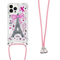 Coque Silicone Housse Etui Gel Bling-Bling avec Laniere Strap S02 pour Apple iPhone 13 Pro Max Blanc