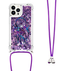 Coque Silicone Housse Etui Gel Bling-Bling avec Laniere Strap S02 pour Apple iPhone 13 Pro Max Violet