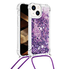 Coque Silicone Housse Etui Gel Bling-Bling avec Laniere Strap S02 pour Apple iPhone 13 Violet