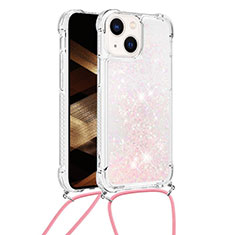 Coque Silicone Housse Etui Gel Bling-Bling avec Laniere Strap S02 pour Apple iPhone 14 Plus Rose