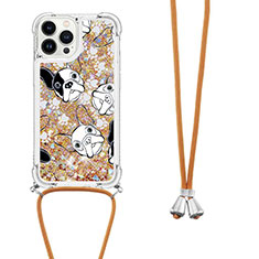 Coque Silicone Housse Etui Gel Bling-Bling avec Laniere Strap S02 pour Apple iPhone 14 Pro Max Or