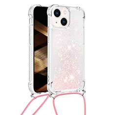 Coque Silicone Housse Etui Gel Bling-Bling avec Laniere Strap S02 pour Apple iPhone 14 Rose