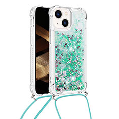 Coque Silicone Housse Etui Gel Bling-Bling avec Laniere Strap S02 pour Apple iPhone 15 Vert