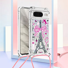 Coque Silicone Housse Etui Gel Bling-Bling avec Laniere Strap S02 pour Google Pixel 8 5G Rose