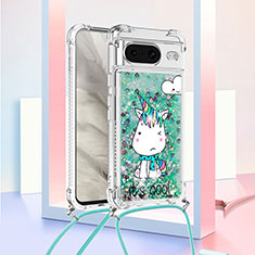 Coque Silicone Housse Etui Gel Bling-Bling avec Laniere Strap S02 pour Google Pixel 8 5G Vert