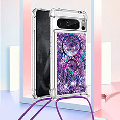 Coque Silicone Housse Etui Gel Bling-Bling avec Laniere Strap S02 pour Google Pixel 8 Pro 5G Violet