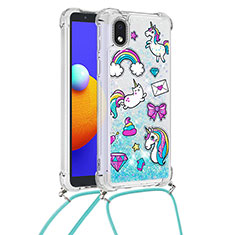 Coque Silicone Housse Etui Gel Bling-Bling avec Laniere Strap S02 pour Samsung Galaxy A01 Core Bleu Ciel