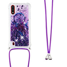 Coque Silicone Housse Etui Gel Bling-Bling avec Laniere Strap S02 pour Samsung Galaxy A01 SM-A015 Violet