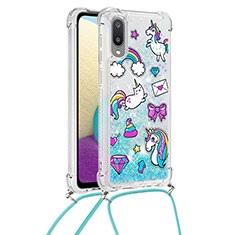 Coque Silicone Housse Etui Gel Bling-Bling avec Laniere Strap S02 pour Samsung Galaxy A02 Bleu Ciel