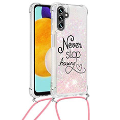 Coque Silicone Housse Etui Gel Bling-Bling avec Laniere Strap S02 pour Samsung Galaxy A04s Rose