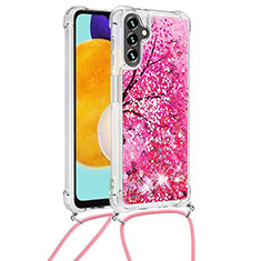 Coque Silicone Housse Etui Gel Bling-Bling avec Laniere Strap S02 pour Samsung Galaxy A04s Rose Rouge