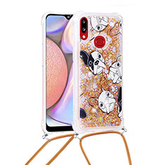 Coque Silicone Housse Etui Gel Bling-Bling avec Laniere Strap S02 pour Samsung Galaxy A10s Or