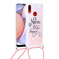 Coque Silicone Housse Etui Gel Bling-Bling avec Laniere Strap S02 pour Samsung Galaxy A10s Rose