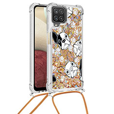 Coque Silicone Housse Etui Gel Bling-Bling avec Laniere Strap S02 pour Samsung Galaxy A12 5G Or