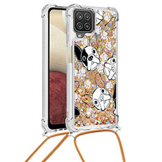 Coque Silicone Housse Etui Gel Bling-Bling avec Laniere Strap S02 pour Samsung Galaxy A12 Or