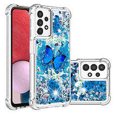 Coque Silicone Housse Etui Gel Bling-Bling avec Laniere Strap S02 pour Samsung Galaxy A13 4G Bleu