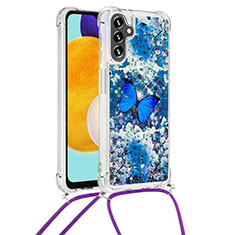 Coque Silicone Housse Etui Gel Bling-Bling avec Laniere Strap S02 pour Samsung Galaxy A13 5G Bleu