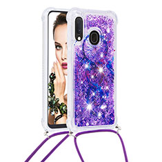 Coque Silicone Housse Etui Gel Bling-Bling avec Laniere Strap S02 pour Samsung Galaxy A20e Violet