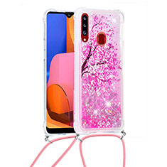 Coque Silicone Housse Etui Gel Bling-Bling avec Laniere Strap S02 pour Samsung Galaxy A20s Rose Rouge