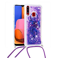 Coque Silicone Housse Etui Gel Bling-Bling avec Laniere Strap S02 pour Samsung Galaxy A20s Violet