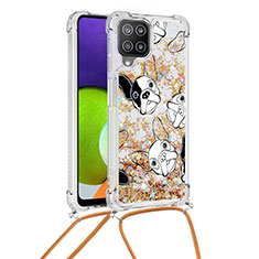 Coque Silicone Housse Etui Gel Bling-Bling avec Laniere Strap S02 pour Samsung Galaxy A22 4G Or