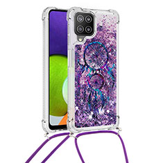 Coque Silicone Housse Etui Gel Bling-Bling avec Laniere Strap S02 pour Samsung Galaxy A22 4G Violet