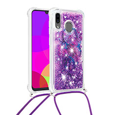 Coque Silicone Housse Etui Gel Bling-Bling avec Laniere Strap S02 pour Samsung Galaxy A30 Violet