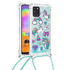 Coque Silicone Housse Etui Gel Bling-Bling avec Laniere Strap S02 pour Samsung Galaxy A31 Bleu Ciel