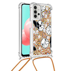 Coque Silicone Housse Etui Gel Bling-Bling avec Laniere Strap S02 pour Samsung Galaxy A32 5G Or