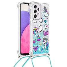 Coque Silicone Housse Etui Gel Bling-Bling avec Laniere Strap S02 pour Samsung Galaxy A33 5G Bleu Ciel